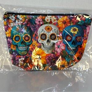 Floral Sugar Skull Cosmetic Bag - Vibrant Multi